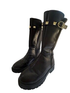 Marc Fisher Kids Heidi Tall Riding Boots Black Moto Pyramid Stud Girls Size 3